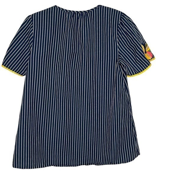 Madewell Fable Top Embroidered Stripe Popover Navy Short Sleeve Cotton XS H7398 - Picture 8 of 8